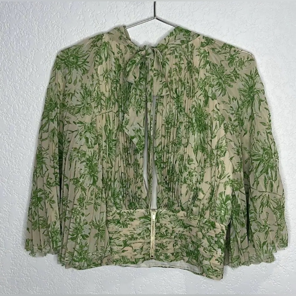 Amur Lee Plissé Leaf Print Silk Blouse, small - Picture 4 of 13